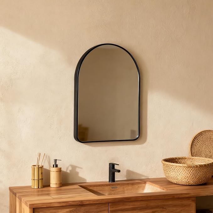 Funly mee Arched Wall Mirror, Wall-Mounted Plastic Mirror, for Bathroom and Vanity (Black, 11.8 x 15.8) - Image 3