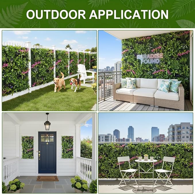 40" x 20" Artificial Grass Wall, Faux Greenery Backdrop Flower Wall Panels | UV-Anti, Fake Ivy Vine Balcony Fence, Indoor Outdoor Green Wall Decor, Garden Ivy Privacy Screen, Boxwood Patio Fence Panels - Image 7