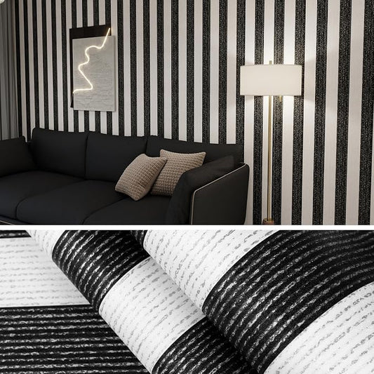 Black Stripe Peel and Stick Wallpaper 15.7" x 118" Black and White Self-Adhesive Wallpaper Removable Waterproof Contact Paper for Cabinets,Bedroom,Nursery,Accent Wall by Biyoeepeelstickwallpaper