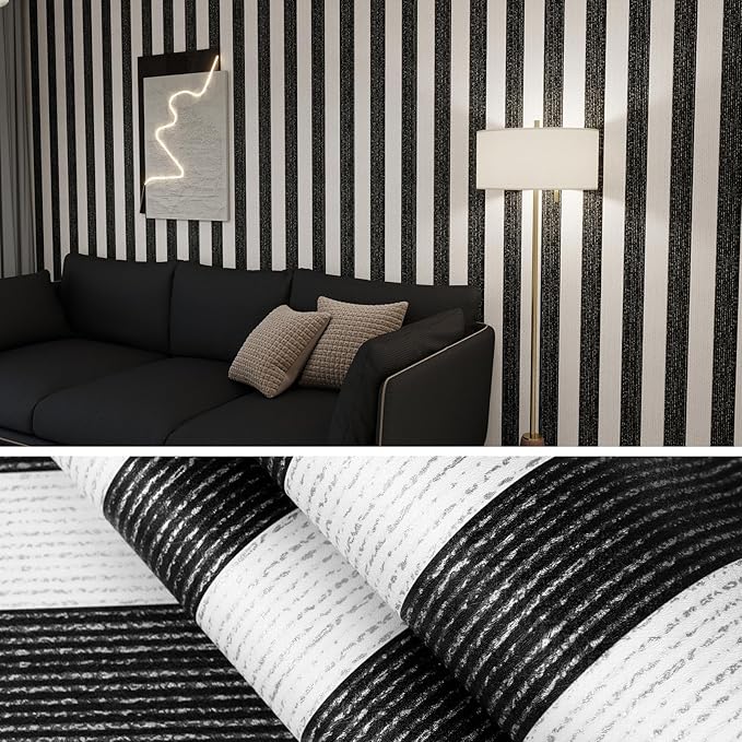 Black Stripe Peel and Stick Wallpaper A Set of 15.7" x 472" Black and White Self-Adhesive Wallpaper Removable Waterproof Contact Paper for Cabinets,Bedroom,Nursery,Accent Wall by Biyoeepeelstickwallpaper
