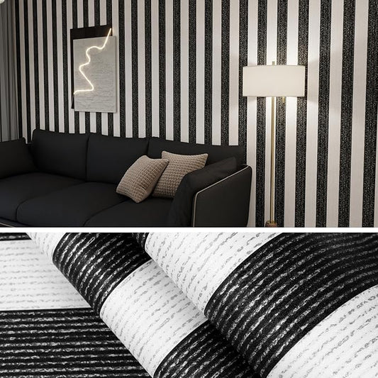 Black Stripe Peel and Stick Wallpaper A Set of 15.7" x 472" Black and White Self-Adhesive Wallpaper Removable Waterproof Contact Paper for Cabinets,Bedroom,Nursery,Accent Wall by Biyoeepeelstickwallpaper