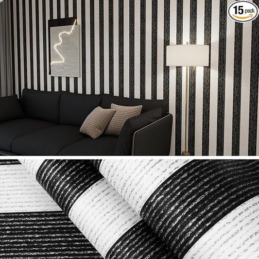 Black Stripe Peel and Stick Wallpaper A Set of 15.7" x 236" Black and White Self-Adhesive Wallpaper Removable Waterproof Contact Paper for Cabinets,Bedroom,Nursery,Accent Wall by Biyoeepeelstickwallpaper