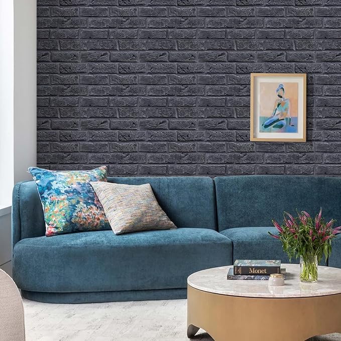 COMSTICKC 3D Faux Brick Wall Panels Peel and Stick, 10 Pcs 11.8" x 11.8" | Dark Gray, Not Real Brick, Small Size, Lightweight Thin PVC Wall Sticker Designed for Interior Wall Decor, Cover 9.7 sq ft - Image 2