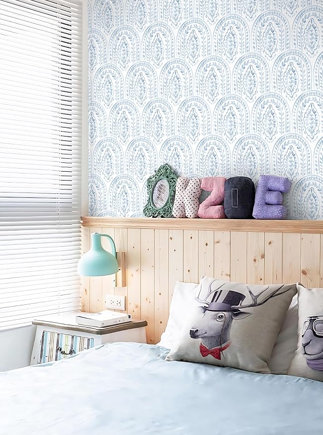 Peel and Stick Wallpaper Modern Wall Paper Boho Contact Paper Removable Peel and Stick Blue and White Self-Adhesive Wallpaper for Bathroom Bedroom Kitchen Wall Decor 17.3" x 197" - Image 5
