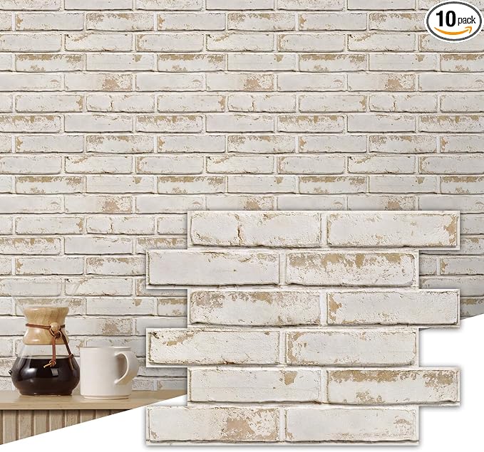 Commomy 3D Faux Brick Wall Panels - 10pcs 15.74" x 11.8" | Thin UrltraLight PVC Peel and Stick Brick Wall Covering for Quick DIY Interior Wall Decor,Not Real Brick (12.92 sq.ft) by CommomyDecor