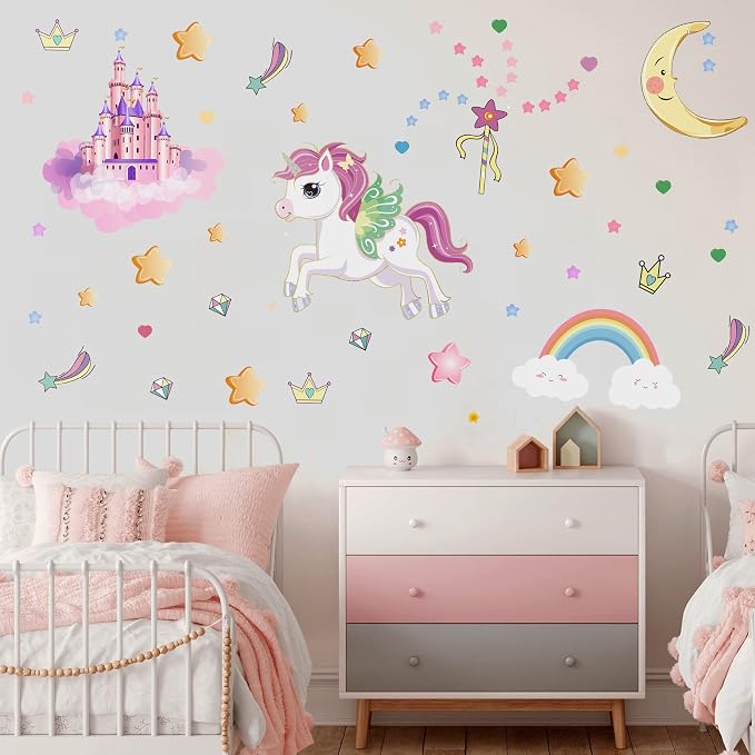 Glow in The Dark Stars and Unicorn Wall Decals, Glowing Castle Moon and Rainbow Stickers, 174 pcs Luminous Ceiling Decor for Kids Bedroom, Decoration for Girls and Boys Room (Blue) - Image 5