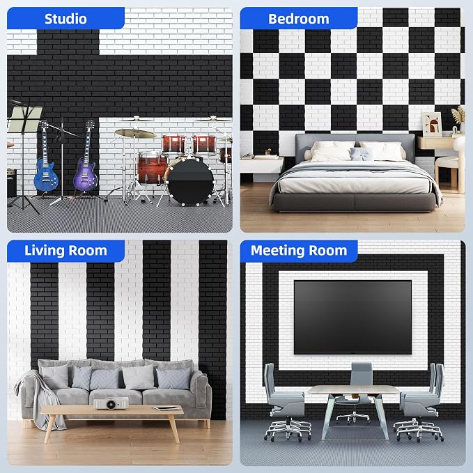 22 Pack Acoustic Panels with Self Adhesive Sound Proof Foam Panels for Wall | 12" X 12" X 0.4" High Density Soundproof Wall Panels, Brick Sound Absorbing Panels for Home Studio Office Decor - Black - Image 5