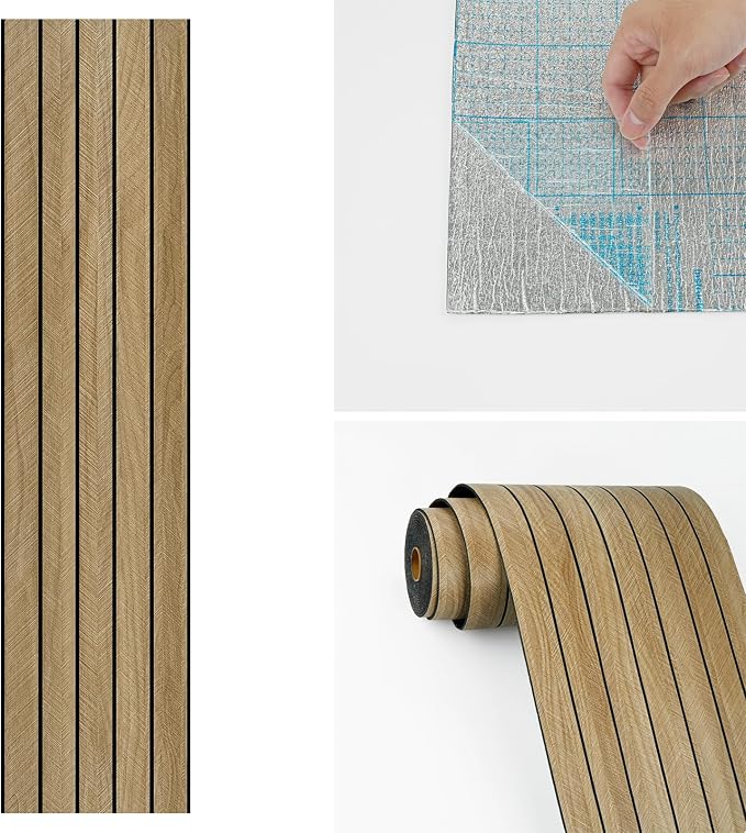 Wallercity Brown Peel & Stick Soundproof 3D Wood Slat Wall Panels for Walls | Wooden Acoustic Wall Panels for Accent Walls Self Adhesive Waterproof Faux Oak Wood Planks for Walls & Ceilings 23.6x197 IN - Image 9