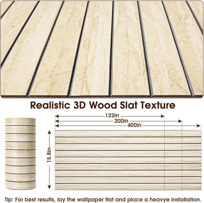 3D Peel and Stick Wall Panels PVC Grille Slat 197"x15.8" Self-Adhesive Wall Sticker Soundproof Paneling for Walls and Ceiling in Faux Herringbone Oak Texture - Image 3