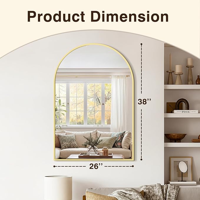 Arched Bathroom Vanity Mirror for Over Sink, 2 Pack 38”x26”, Gold - Image 2