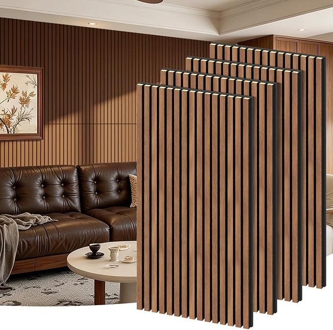 RITOLLO 4 Pack Wood Panels for Wall - 47.2"×23.6" Wood Slat Acoustic Panels for Wall, Soundproof Panels, 3D Fluted Panels for Interior Wall Decor (Walnut) by Ritollo