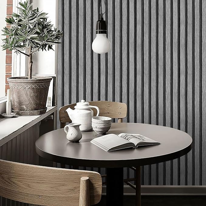Yun-aeon Natural Wood Peel and Stick Wallpaper Grey Wood Slats - 17.3"x 480" Self-Adhesive Waterproof Vinyl Removable Wall Paper for Wall Decor Bedroom - Image 7