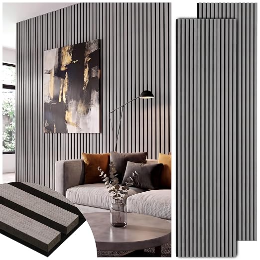 Acoustic Wood Slat Panels, Soundproof Wooden Wall Panels, 3D Fluted Panel for Interior Wall Decor, Living Room, Bedroom (Gray, 106 * 47.2 inch) by LARWORKS