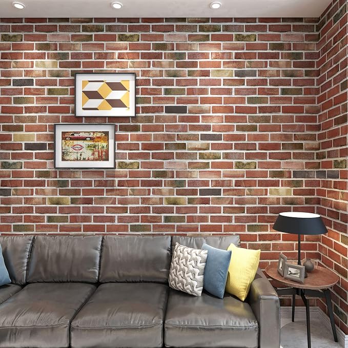 Art3d 20-Pack Durable Faux Brick Peel and Stick 3D Wall Panels, Red Brown | Coverage: 105 Sq. Ft, Waterproof, Oil-Proof, Easy to Wipe, Decorative, Ideal for Bedroom, Kitchen - Image 2