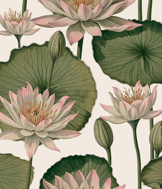 Orainege Floral Wallpaper Peel and Stick Floral Contact Paper Boho | 16.9inx118.1in Lotus Flower Wallpaper Removable Self Adhesive Wall Paper for Bedroom Cabinets Decorative by Orainege