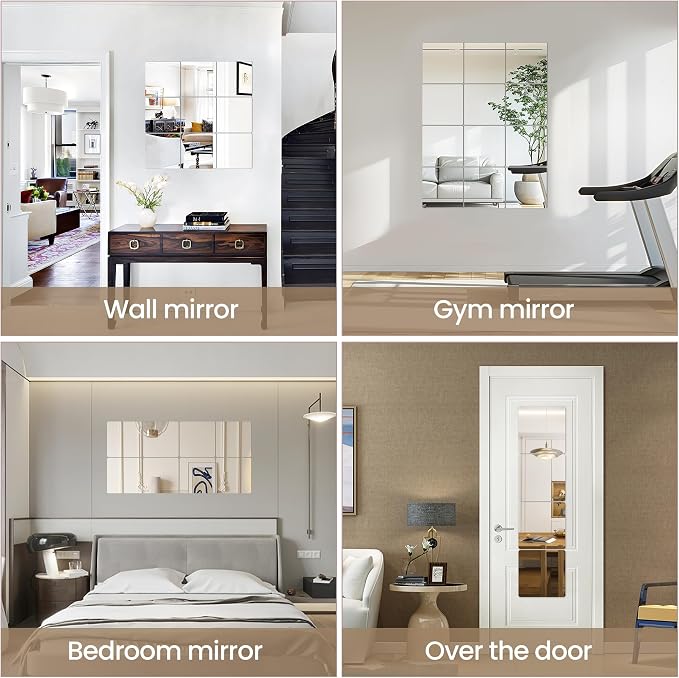 LXCREAT 4 Packs Peel and Stick Mirrors for Wall, 11.8" x 11.8" Mirror Tiles - Image 3