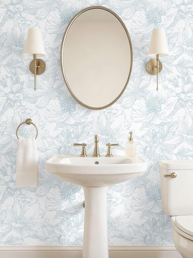 Ismoon Large Floral Peel and Stick Wallpaper Boho White and Blue Contact Paper 17.3inx6.5ft Modern Wall Paper Removable Self Adhesive Vinyl Wallpaper for Bedroom Cabinet Waterproof Mural Wall Decor - Image 3