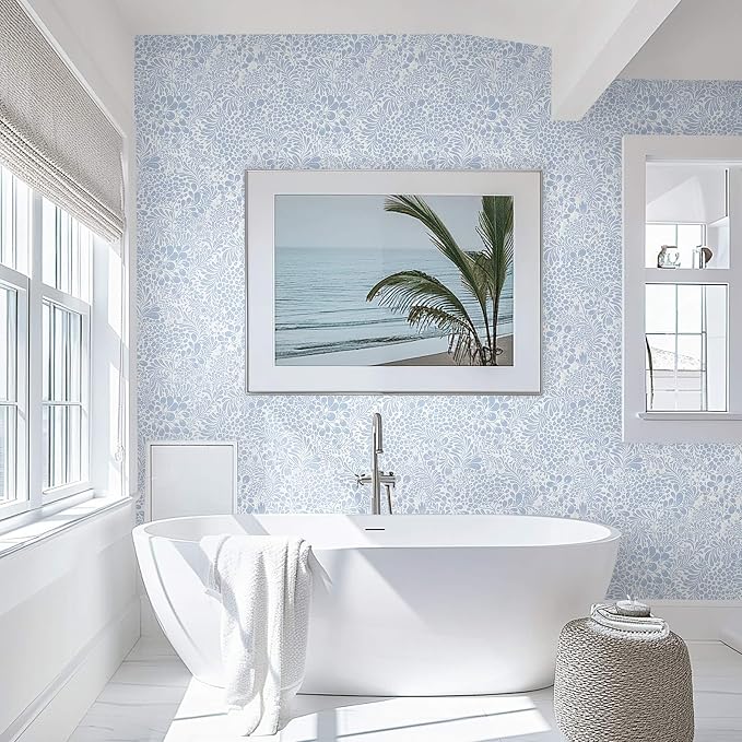 Heroad Blue Floral Peel Stick Wallpaper Boho Contact Paper 17.3''x78.7'' | Modern Wall Paper for Bedroom Bathroom,Removable Self Adhesive Wallpaper for Kitchen Cabinet,Waterproof Decor Vinyl Roll - Image 8