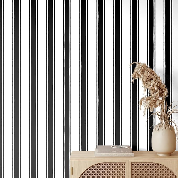 Affrolling Striped Peel and Stick Wallpaper 15.75"x118.11",Black | Watercolor Self Adhesive Contact Paper, Removable for Bedroom Cabinet Furniture, Cute Decor for Nursery Craft Room DIY by Affrolling
