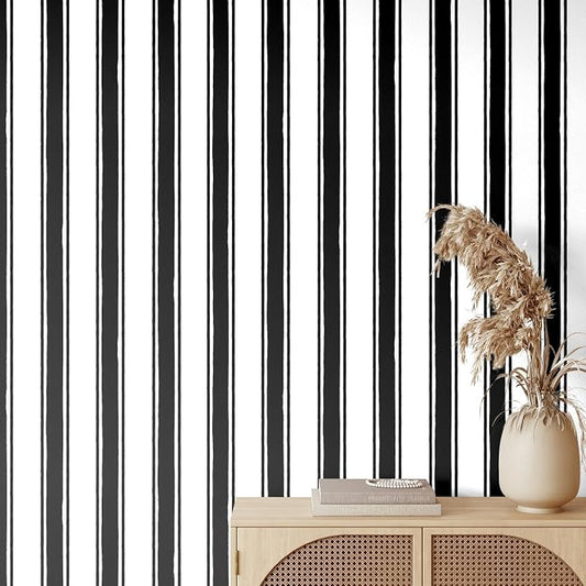 Affrolling Striped Peel and Stick Wallpaper 15.75"x118.11",Black | Watercolor Self Adhesive Contact Paper, Removable for Bedroom Cabinet Furniture, Cute Decor for Nursery Craft Room DIY by Affrolling