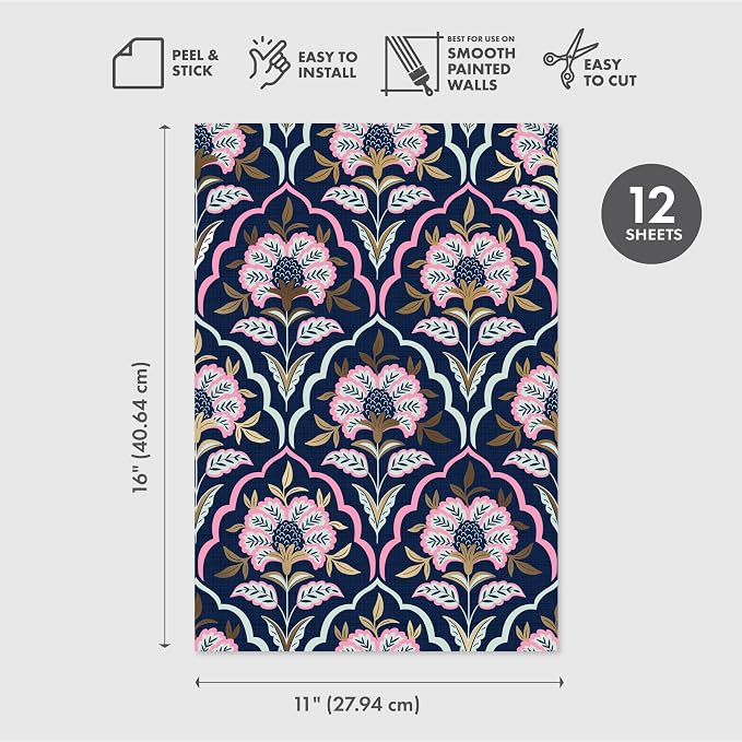 Main Street Peel and Stick Wallpaper Sheets, Modern Art Deco, 12-Pack | 11 x 16 in sheet size; Covers up to 14.67 sq ft; Eco-friendly paper material; No paste or additional adhesive required - Image 2