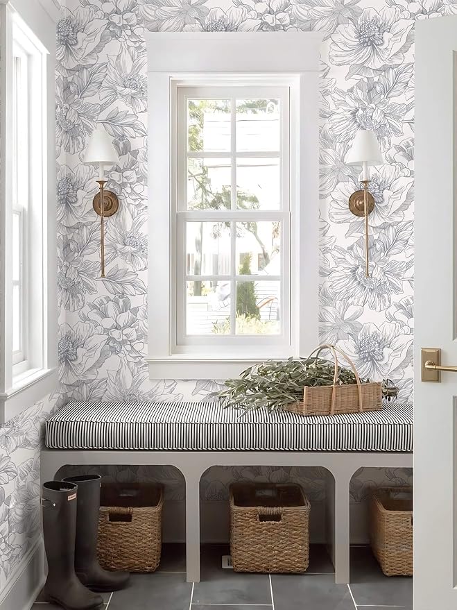 Ismoon Vintage Floral Wallpaper Peel and Stick Beige and Gray Contact Paper 17.3inx32.7ft Removable Self Adhesive Wall Paper for Bathroom Bedroom Cabinet Mural Wall Decor Vinyl Renter Friendly - Image 4