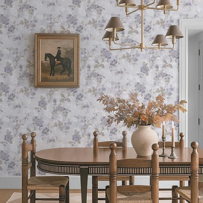 Ismoon Vintage Wallpaper Floral Peel and Stick Wallpaper 17.3in x6.56ft Gray Country Retro Flower Wall Paper Texture Removable Stick on Wall Paper for Bathroom Cabinets Countertops Self-Adhesive Vinyl - Image 5