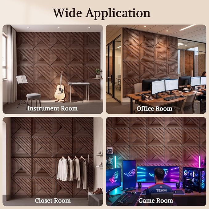 Acoustic Wall Panels, 8 Piece 23.62"X 23.62" PVC Peel and Stick Wall Panels | High-Density Polyester Fiber Self Adhesive Soundproofing for Interior Wall Décor, Recording Studios, Walnut - Image 8