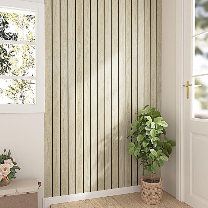 Light Oak Wood Slat Wall Panel Peel and Stick 3D Foam Wood Slat Wallpaper Removable Self Adhesive Wooden Contact Paper for Cabinets Bedroom Accent Wall Living Room Interior Decor 16.8"x118" - Image 3
