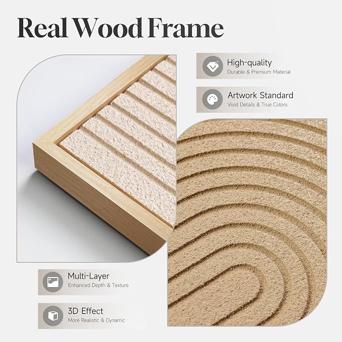 Large 3D Framed Neutral Abstract Wall Art for Living Room, 3 Piece 24x36 In | Solid Wood Frame, Textured Paintings, Beige Brown Tan Geometric Sculptural, Pictures Wall Decor Living room Bedroom Office - Image 3