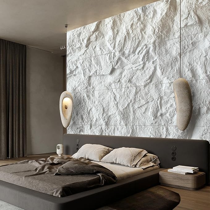 KASARO 3D Faux Stone PU Wall Panels, 4 Pack Cement Texture White | Thicker PU wainscoting panels with realistic stone texture for accent walls, home & office decor, easy install, 43.3" x 23.6" - Image 3