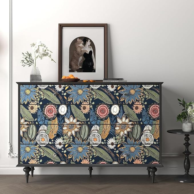 Laatse Boho Wallpaper Peel and Stick 17.5"x118", Navy Blue Contact Paper | Self Adhesive/Removable/Waterproof/Thick Vinyl Wall Paper for Bathroom Bedroom Shelf Cabinet Drawer,Prepasted,Easy Peel - Image 3