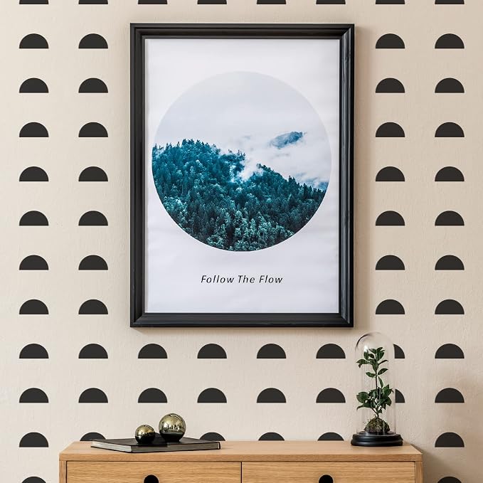 Black Semi-Circle Wall Decals, Scandinavian Geometric Wall Décor | Stunning painted look for modern boho accent wall minutes. Peel and stick matte vinyl stickers for home, office, dorm. - Image 7