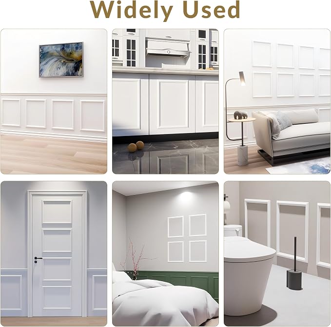 Peel and Stick Wall Molding Set,4 Frames, 16 x 20 Inch | Four 16 x 20 in pre-cut frames offer an easy DIY upgrade for bedrooms, hallways, doors, cabinets, and accent walls. - Image 9