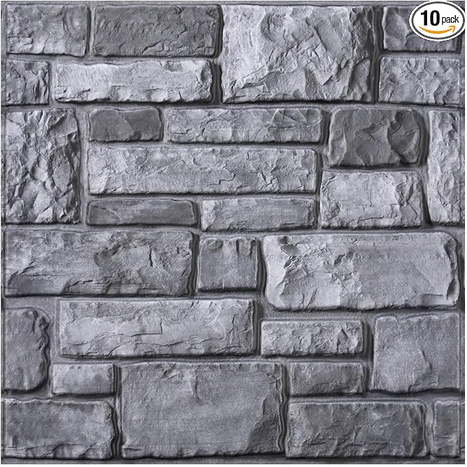 Commomy Faux Stone Peel and Stick 3D Wall Panels 10 Pcs 11.8" x 11.8" | Ultralight Thin PVC Printable Faux Rock Wall Covering Decorative Tiles for Living Room,Fireplace(Covers 9.7 sq.ft) by CommomyDecor