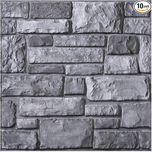 Commomy Faux Stone Peel and Stick 3D Wall Panels 10 Pcs 11.8" x 11.8" | Ultralight Thin PVC Printable Faux Rock Wall Covering Decorative Tiles for Living Room,Fireplace(Covers 9.7 sq.ft) by CommomyDecor