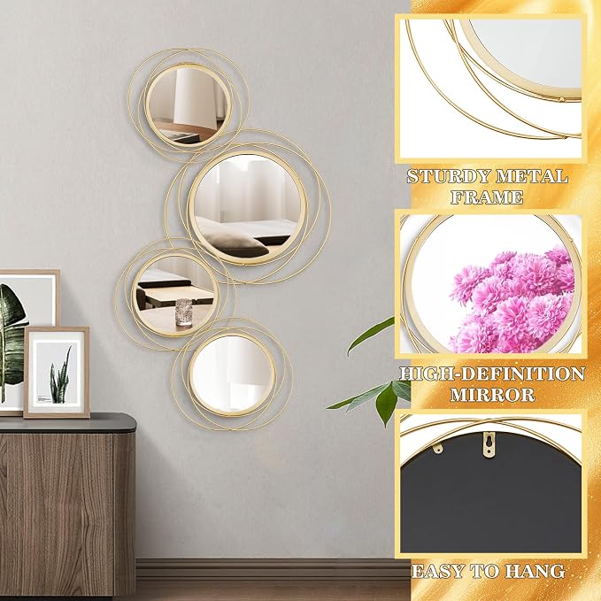 4 Set Circle Mirrors for Wall Decor Living Room Bedroom Entryway - Image 5