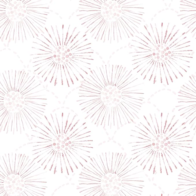 Peel and Stick Wallpaper Geometric Boho Wall Paper White Pink Fireworks Contact Paper 17.3"×78.7" Self-Adhesive Round Wallpaper for Bedroom Waterproof Removable Shelf Liner Decal Vinyl Roll by Fiula