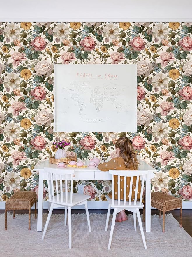 Orainege Vintage Floral Peel and Stick Wallpaper for Bedroom | 16.9inx118.1in Floral Contact Paper Self Adhesive Wallpapers for Bathroom Nursery Cabinets Decor Vinyl Roll - Image 4