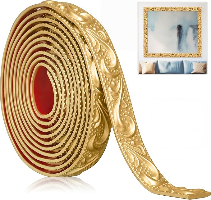 Champagne Gold Peel and Stick Crown Molding Trim, 13.1 ft X 1.2" by Sacubee