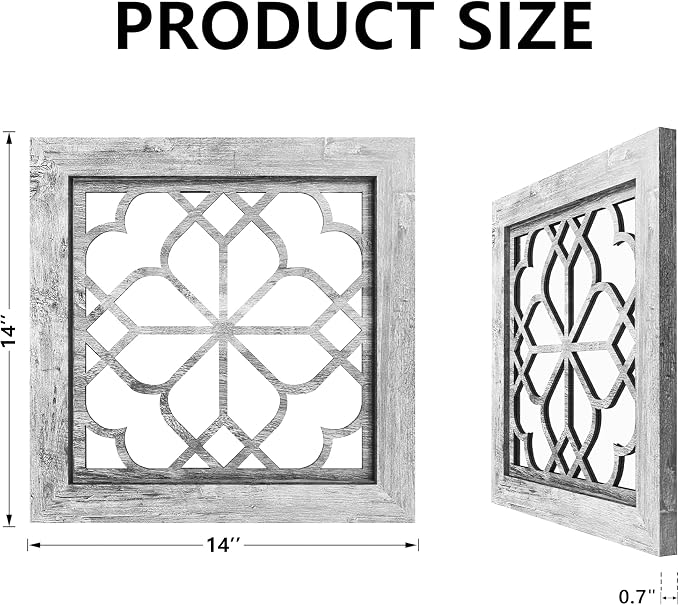 Set of 4 14 Inch Square Grey Window Pane Wall Mirrors, Shatterproof Rustic Farmhouse Boho Vintage Decorative Mirrors for Living Room Bedroom Bathroom Entryway - Image 2