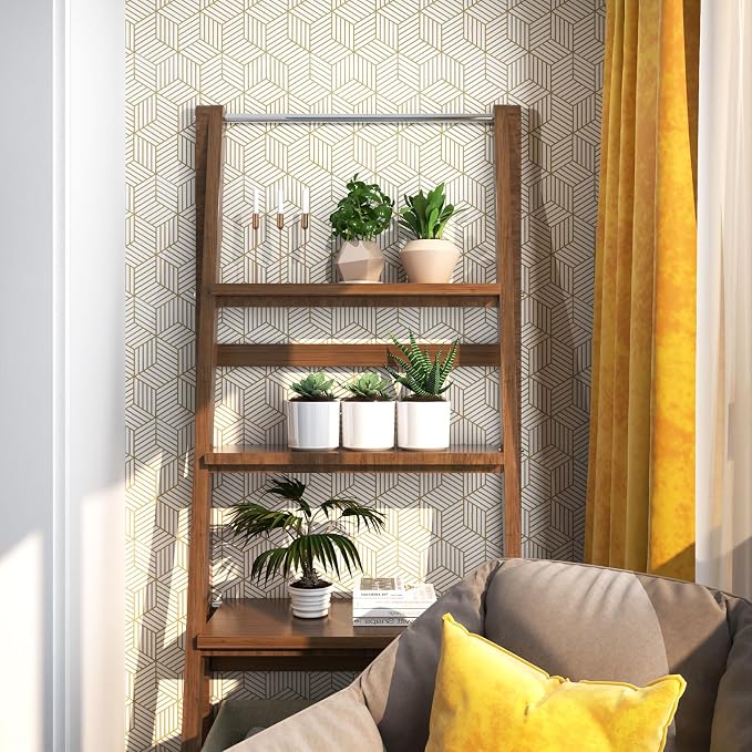 MelunMer Geometric Contact Paper Peel and Stick Wallpaper Gold 17.7”×787” | Self Adhesive, Removable Wallpaper for Bedroom/Bathroom Waterproof, Modern Contact Paper for Cabinets Liner Easy to Install - Image 4