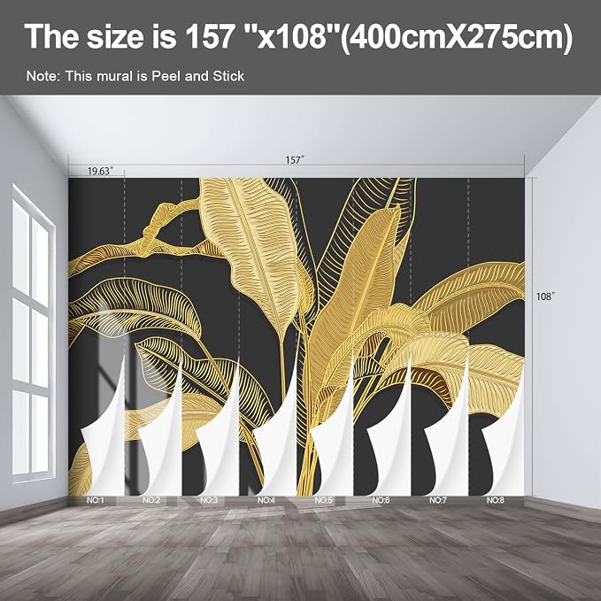 Gold Banana Leaf Large wall murals Peel and Stick self Adhesive Wallpaper for Bedroom Living Room - 108"x157" - Image 2