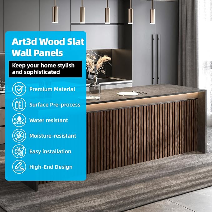 Art3d Wood Slat Wall Panels, Fluted MDF, 6-Pack, 94.6 x 7.4 in,Walnut | 3D Textured Panels for Accent Walls, Ideal for Living rooms, Bedrooms, Offices, Entryways and Studios - Image 4