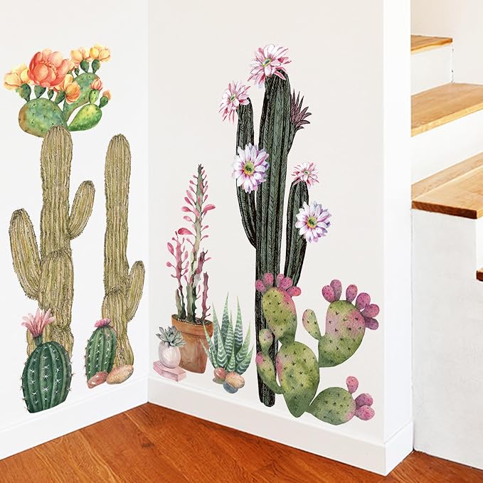 Cactus Wall Stickers Boho Cacti Wall Decal Tropical Green Plant Wall Art Decor Peel and Stick Flower Potted Wall Sticker for Living Room Bedroom - Image 4