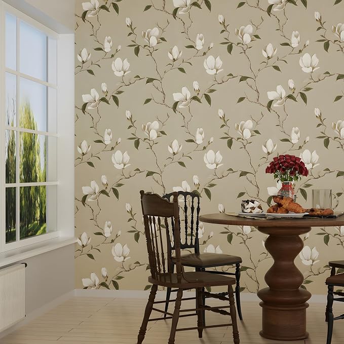 Laatse Vintage Leaf Wallpaper Peel and Stick 17.5" x 393", Khaki | Self Adhesive/Removable/Waterproof/Thick Vinyl Contact Paper for Bathroom Bedroom Shelf Cabinet Drawer,Prepasted,Easy Peel - Image 5