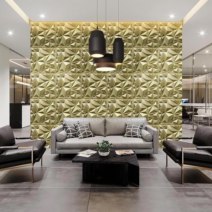 STICKGOO 3D Wall Panels, Champaign Gold Diamond Design, 19.7" x 19.7" | Accent Wall Panels for Interior Wall Decor, Living Room, Lobby, Bedroom, Office, Cover 32.4 Sq.Ft - Image 4