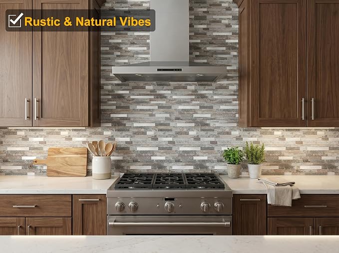1 - Sheet Peel and Stick Wood Metal Tile Backsplash, Stick on Tiles for Backsplash Kitchen, Bathroom, Laundry Room, Camper, Fireplace (12''x12'',Sample in Light Wood) - Image 2