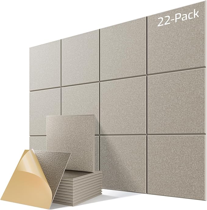 22 Pack Self-Adhesive Acoustic Panels, 12" X 12" X 0.4" High-Density Sound Proof Foam Panels for Walls, Soundproof Wall Panels for Home & Office (Camel) by Lebenforce