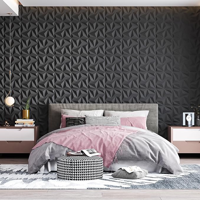 Art3d 3D Wall Panels 20 Pack, 11.8" x 11.8" (19 Sq.ft) PVC Wall Panels, Glue Up Wall Decor for Living Room, Bedroom, Office, Black - Image 8